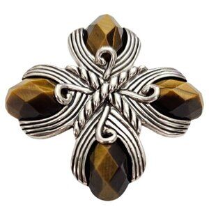 Carolyn Pollack Relios Sterling Silver Tiger Eye Maltese Cross Brooch Pendant